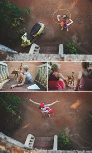Arial views of kids playing in their yard in Goa, India by Expat photographer Kirsty Larmour